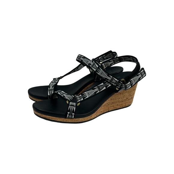 Teva Arrabelle Universal Mosaic Cork 3" Wedge Sandals Black White Sz 11 - Picture 1 of 10